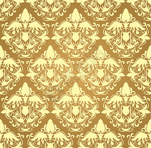 帕里利亚达无缝达马斯克墙纸棕色插图纺织品叶子风格装饰曲线布料丝绸窗帘设计图片