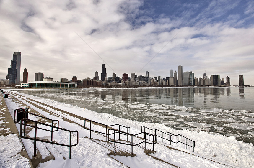芝加哥市下城密歇根湖旅游商业旅行建筑都市城市建筑学反射市中心地标图片
