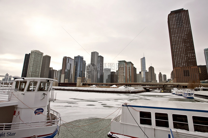 芝加哥市下城密歇根湖都市旅行商业地标景观建筑学办公室摩天大楼天际旅游图片