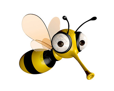 有趣的蜜蜂飞行卡通片插图3d黄色白色眼睛天线昆虫黑色背景图片