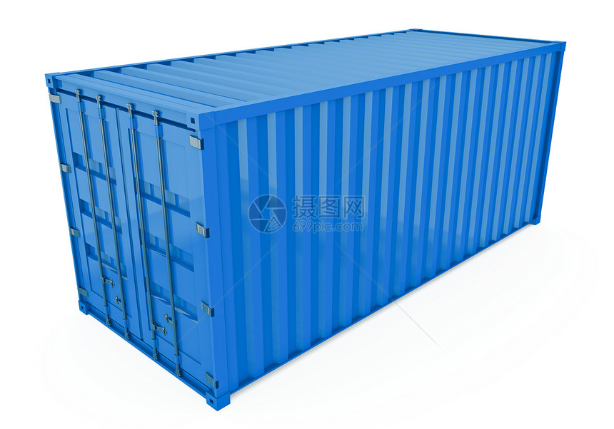 海运集装箱派遣蓝色贮存水平白色工业国际金属船运出口图片
