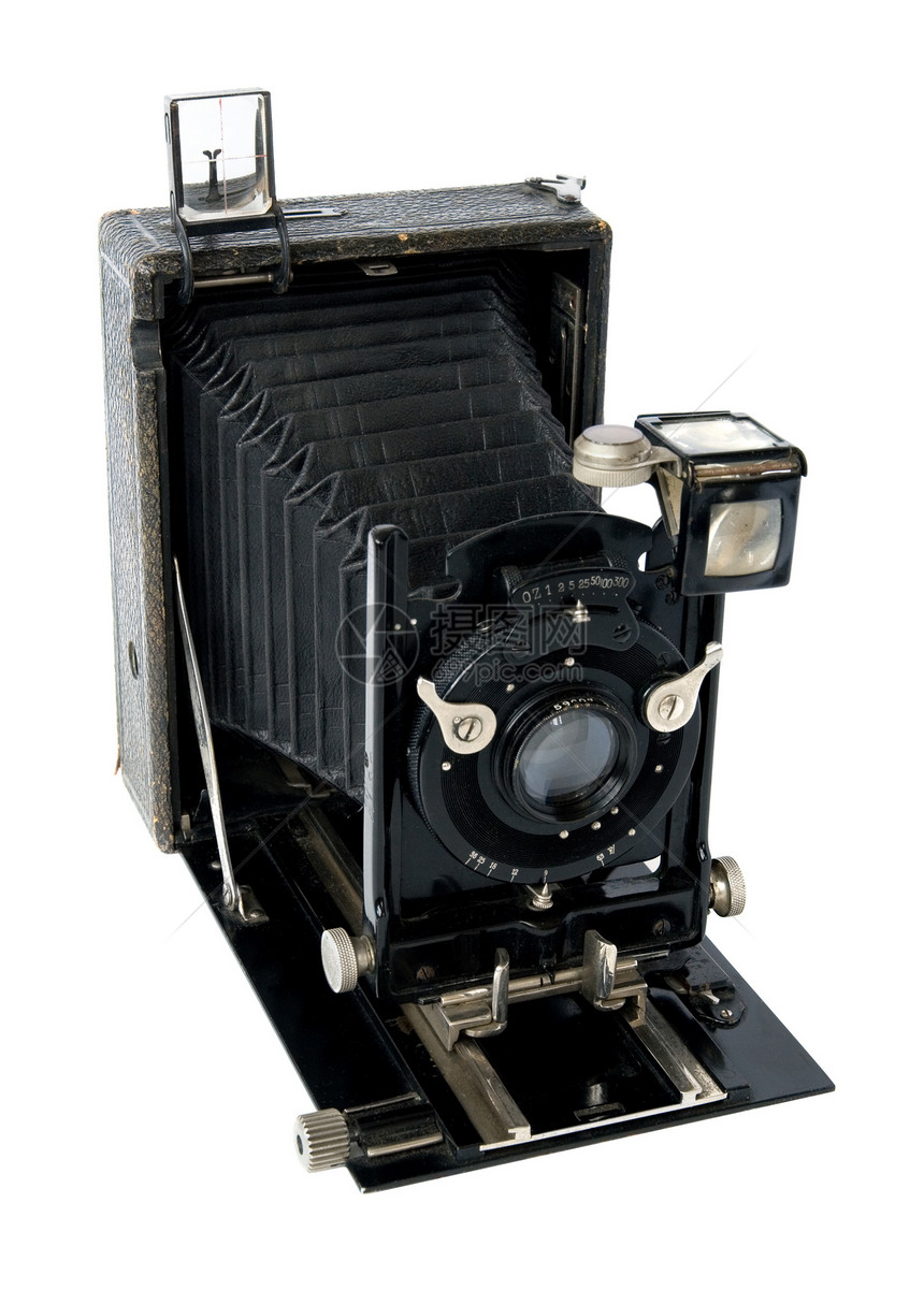 旧相机照片镜片金属皮革摄影师盒子摄影装置胶片古物图片