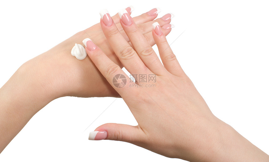 施用手霜润肤魅力女性青年搪瓷拇指抛光化妆品指甲手指图片