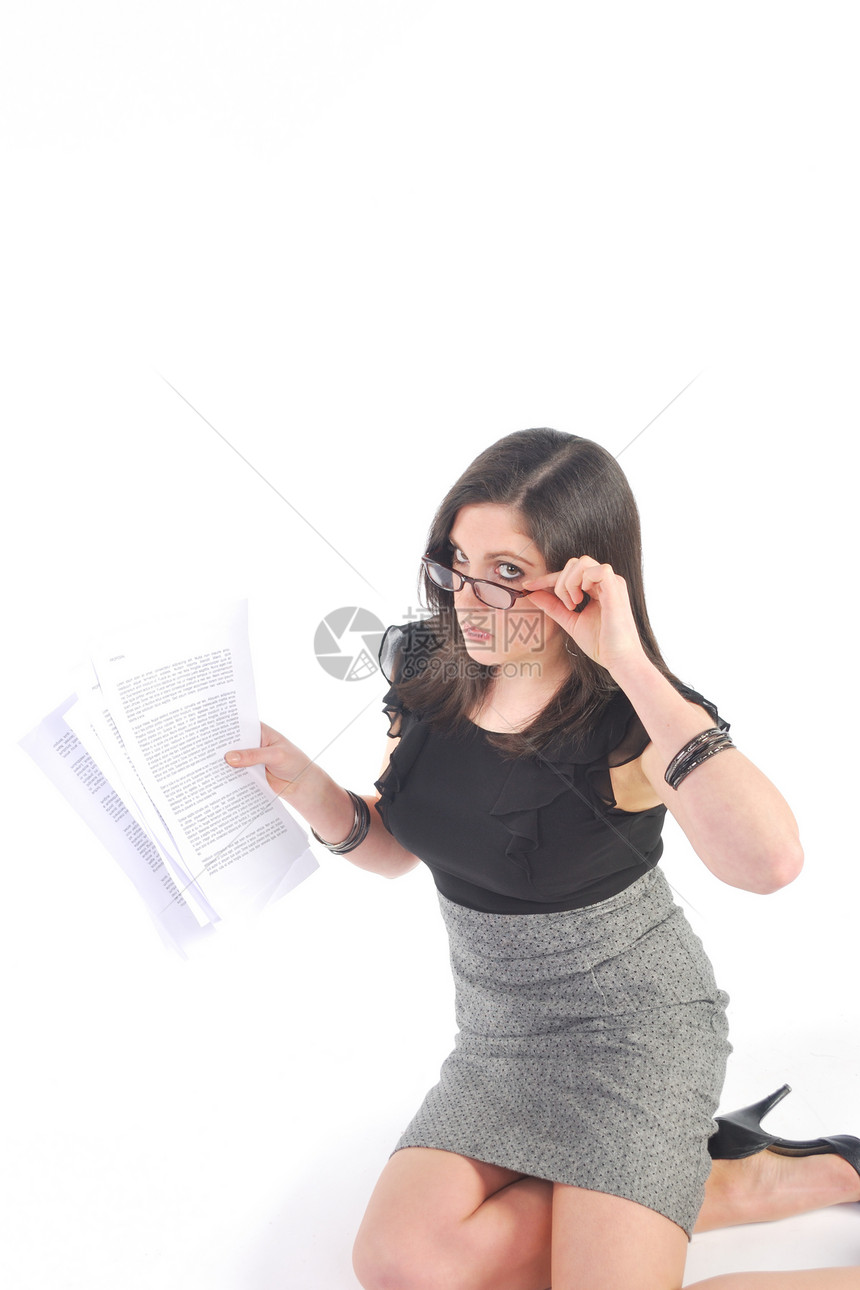 商业妇女阅读论文女士秘书眼镜灰色图片