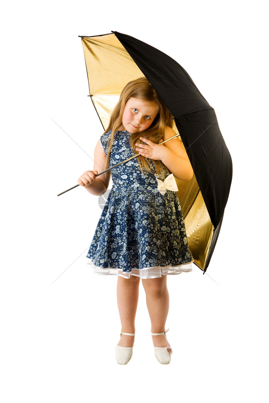带伞的女孩身体天气头发工作室乐趣快乐幸福微笑白色金发图片