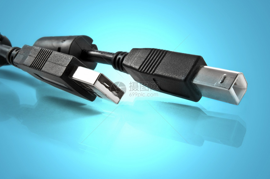USB 电缆数据硬件电脑技术插头蓝色绳索宏观塑料电子图片