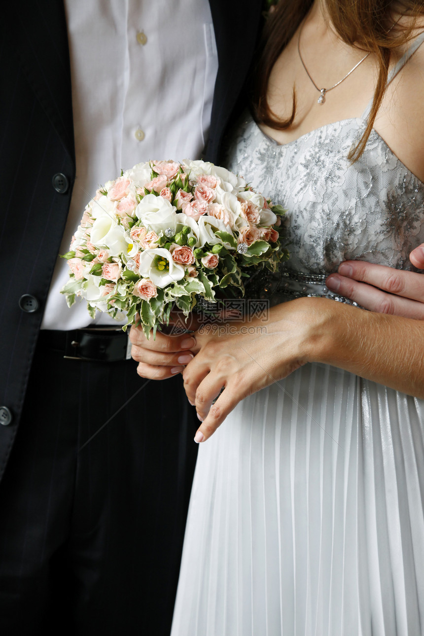 婚礼花束花店裙子传统女士褐色已婚婚姻手套家庭白色图片