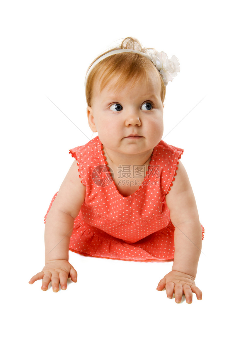 女婴婴儿孙子眼睛卷发喜悦乐趣女孩快乐好奇心工作室图片