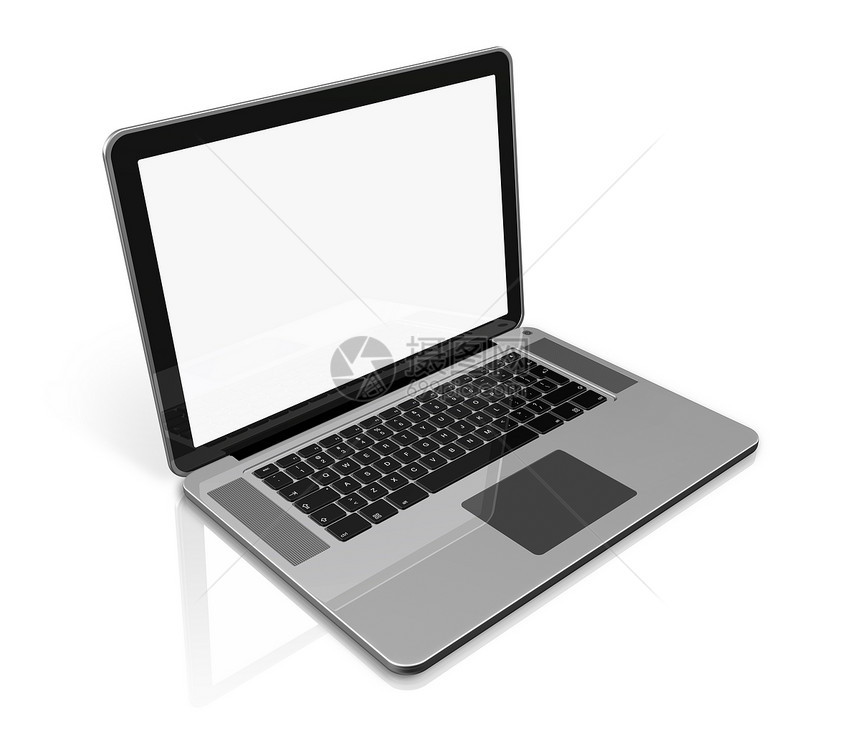 白上孤立的手提电脑技术反射键盘电子白色互联网空白工作笔记本小路图片