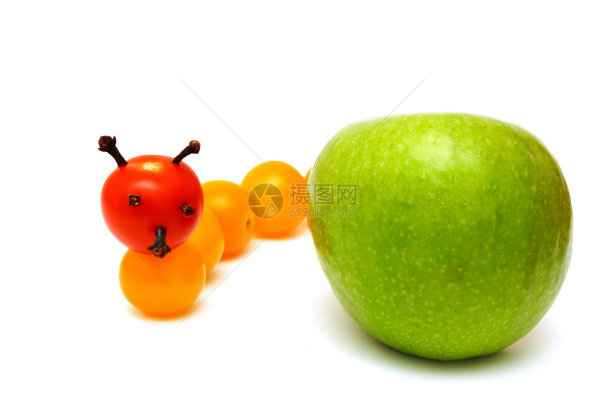 青苹果西红柿毛虫农业饮食食物花园市场生物宏观水果生长图片