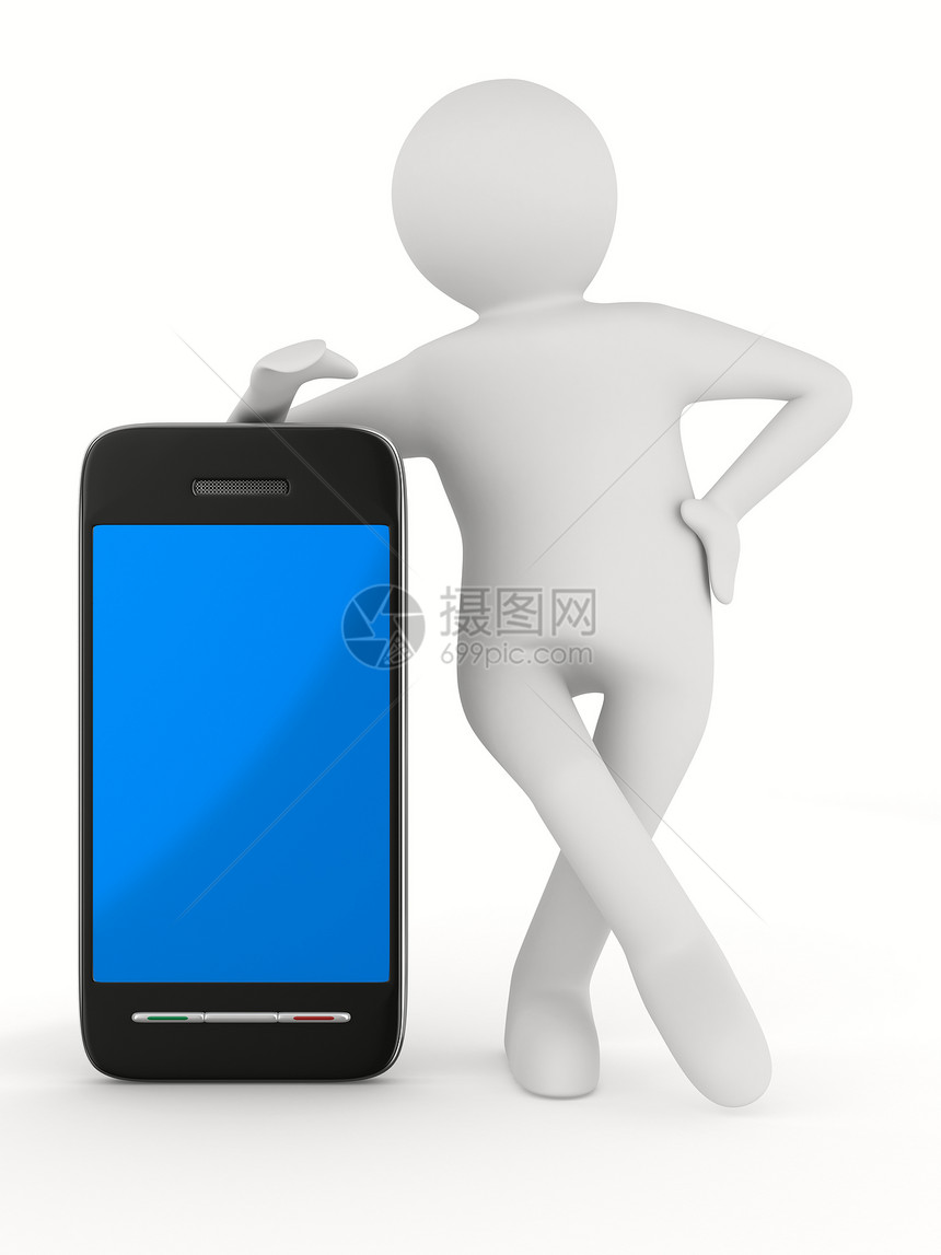 白色的男性用电话 孤立的 3D 图像手机服务通信屏幕电脑系统男人插图通讯器经理图片