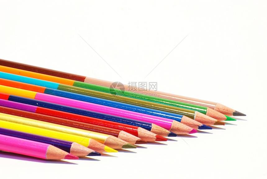 孤立的彩色铅笔教育素描粉色绿色紫色白色红色光谱棕色蜡笔图片