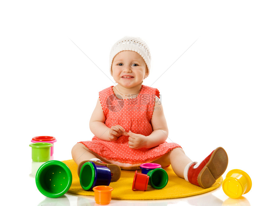 女孩玩游戏学习幸福孩子婴儿金发儿童快乐喜悦好奇心金字塔图片