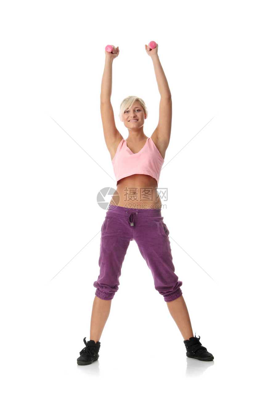 健身时间的年轻美容女子腰部身体体操腹部女士健身房女孩减肥运动女性图片