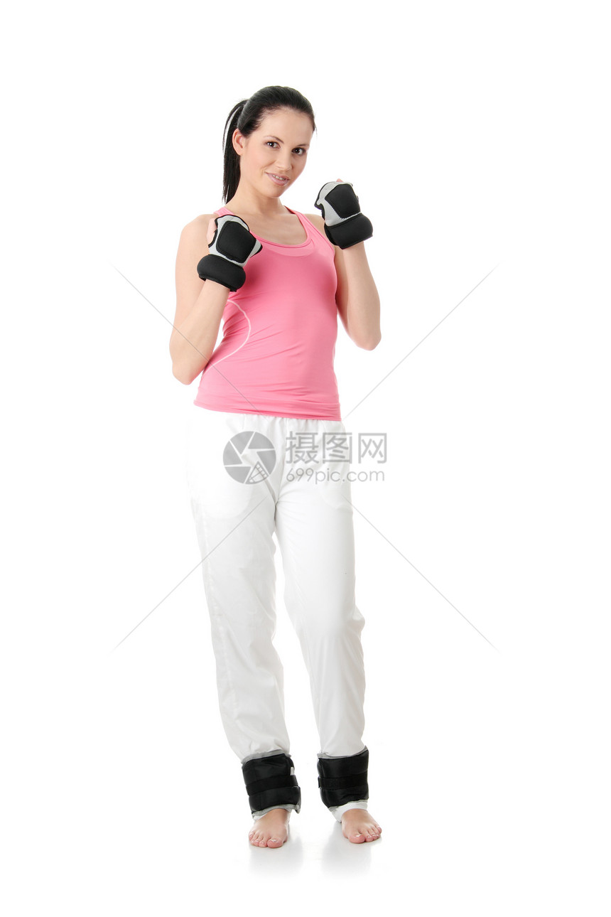 演习演练娱乐温泉女孩肌肉女士女性哑铃工作享受健身房图片