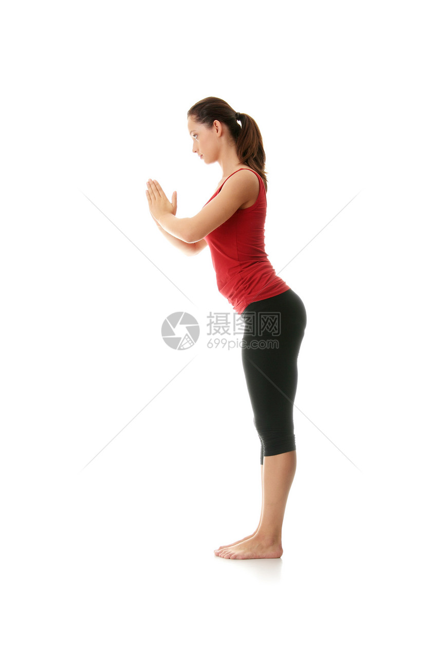 做瑜伽锻炼的年轻妇女青年娱乐数字体操姿势训练女性专注健身房女士图片