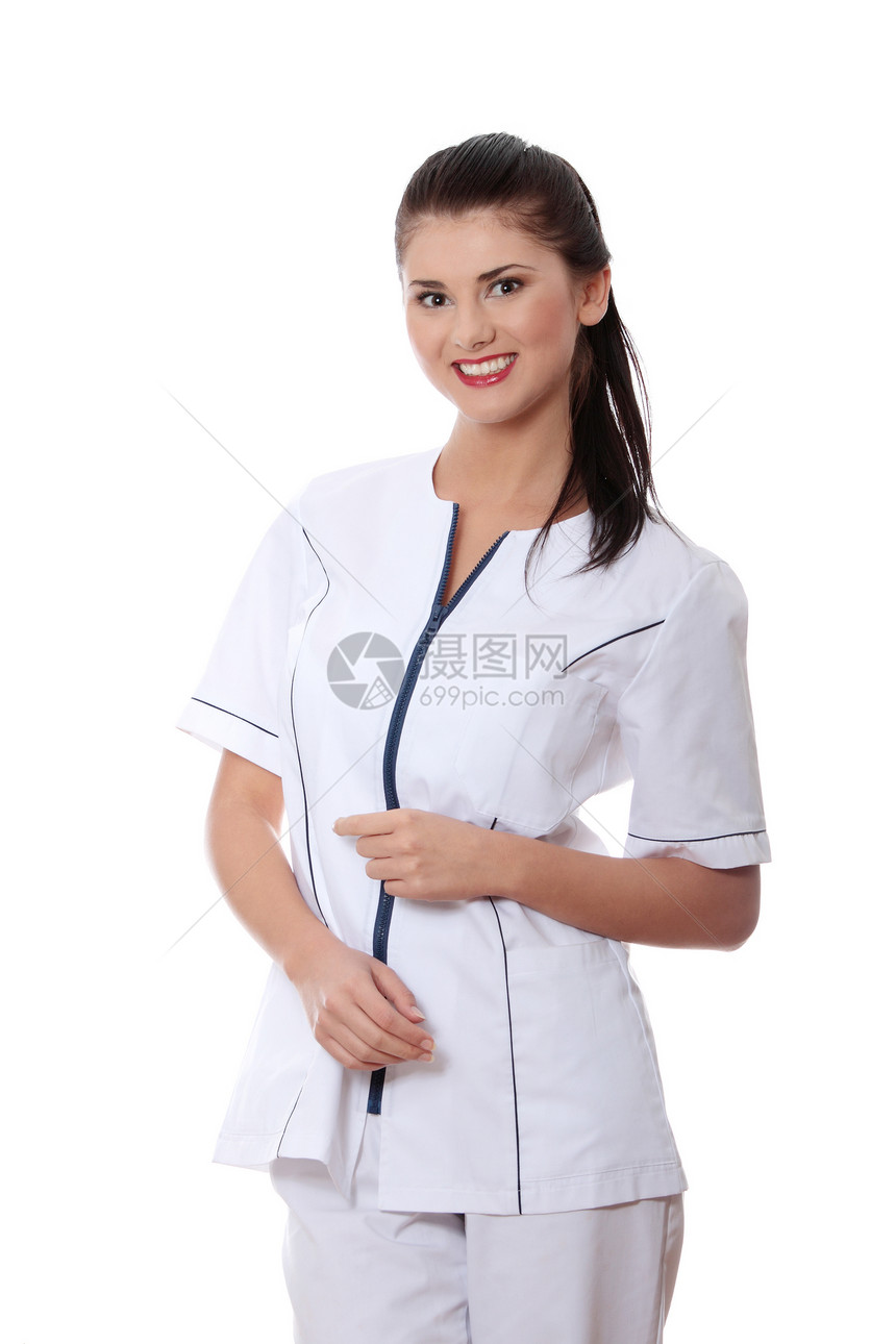 女医生或女护士帮助工人女性微笑卫生从业者女士职员职业保健图片