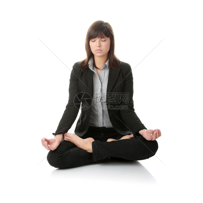 冥想套装呼吸孤独白色女孩沉思工作水平姿势瑜伽图片