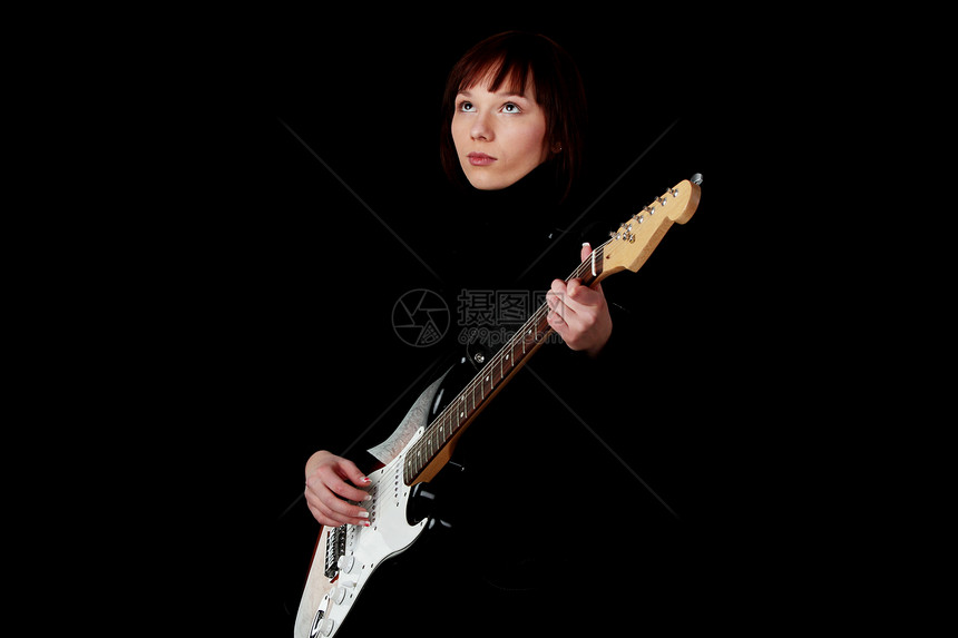 配有电吉他的女人演员女孩乐器国家吉他女士音乐星星摇杆岩石图片