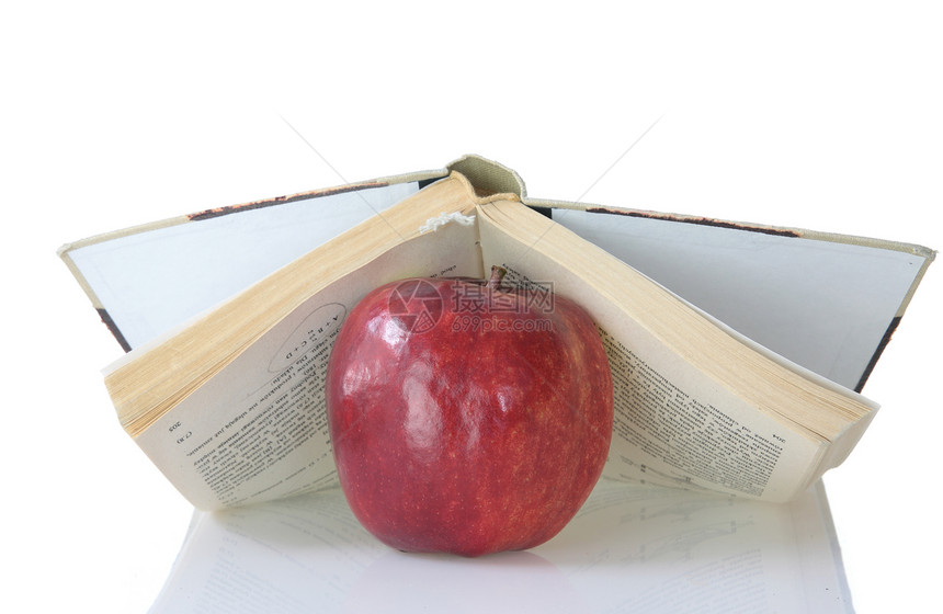 书上红苹果科学老师字典图书馆营养学校考试教科书照片食物图片