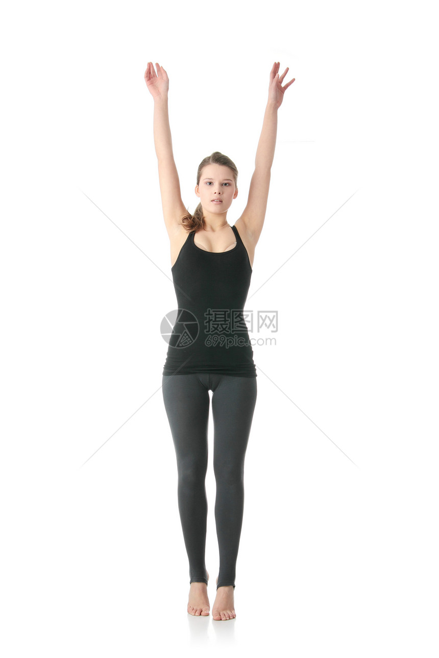美丽的年轻女子锻炼运动平衡卫生数字训练肌肉保健姿势健身房女士温泉图片