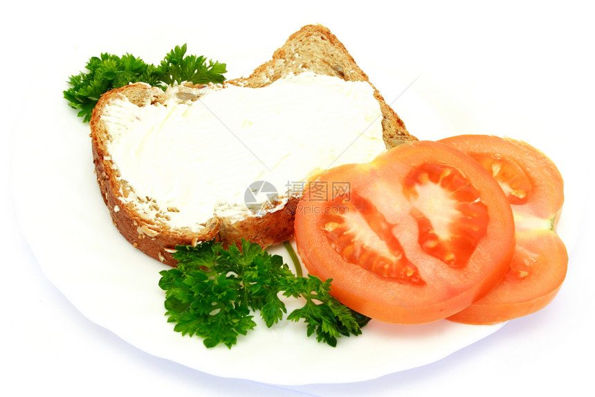 面包 西红柿和面食早餐饮食黄瓜蔬菜食物盘子小吃馅饼桌子营养甜点图片