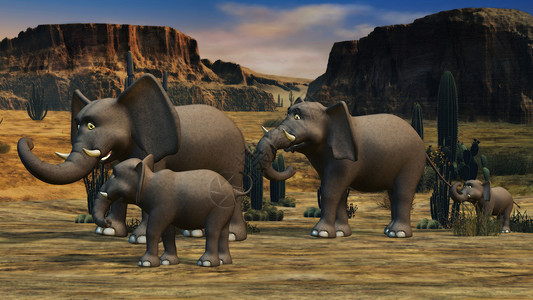 大象小象沙漠非洲冒险的高清图片