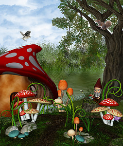 松鼠蘑菇矮人土地背景