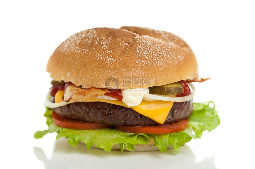大芝士汉堡食物饮食面包小吃薯条包子洋葱午餐图片