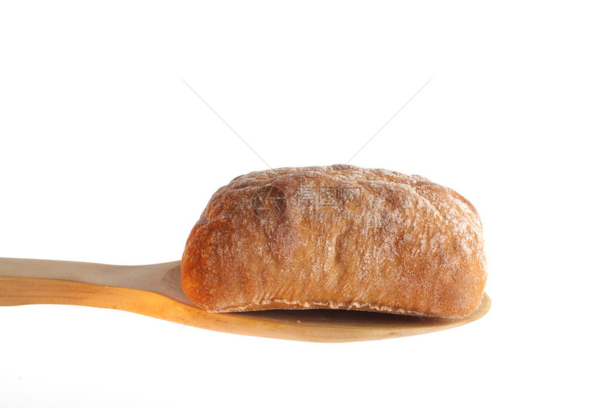 木制勺子上的本包面包棕色乡村食物营养粮食面粉工作室水平糕点图片
