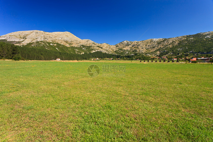 绿草和山崎岖牧场草地场地活力岩石阳光草皮蓝色绿色图片