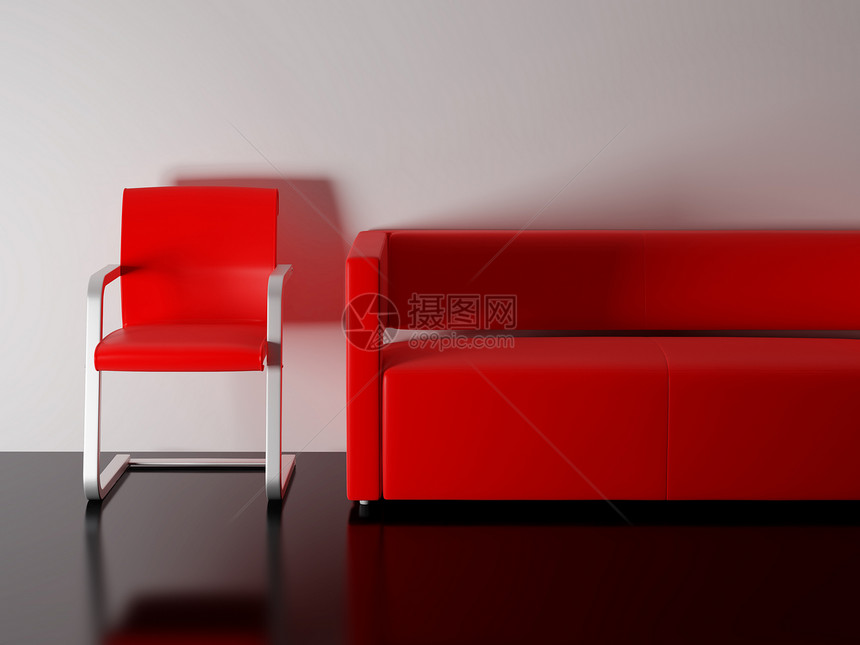 红色家具房间沙发装饰椅子渲染地面插图公寓风格图片