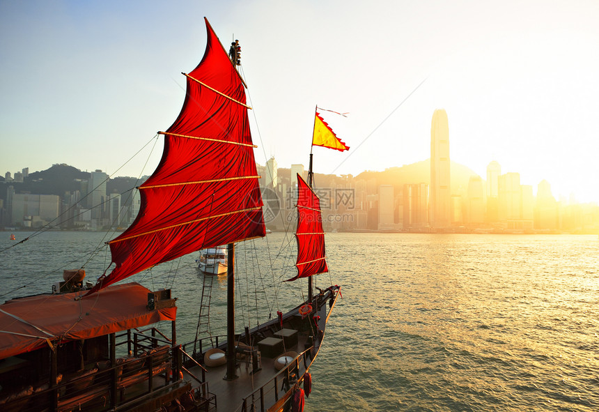 香港港帆帆船爬坡日落顶峰蓝色观光建筑旅游摩天大楼血管天空图片