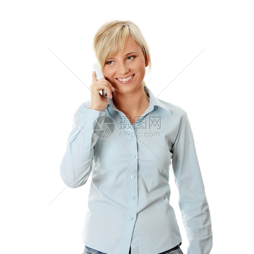 有无线电话的妇女成功工作人士商务微笑女性技术商业呼唤喜悦图片