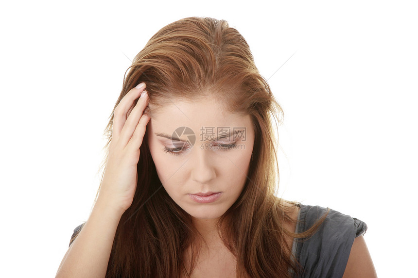 头痛症状女士女性工作疾病并发症女孩药品伤害青年图片