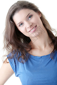 美丽的女人肖像个性女士折叠工作室黑发画像女性化女孩白色微笑背景图片