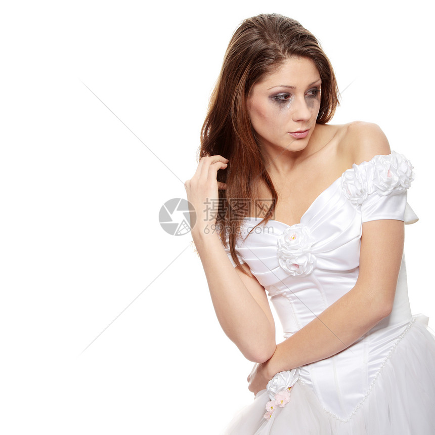 悲伤的新娘工作室情感女性头发压力庆典困惑裙子婚姻情绪图片