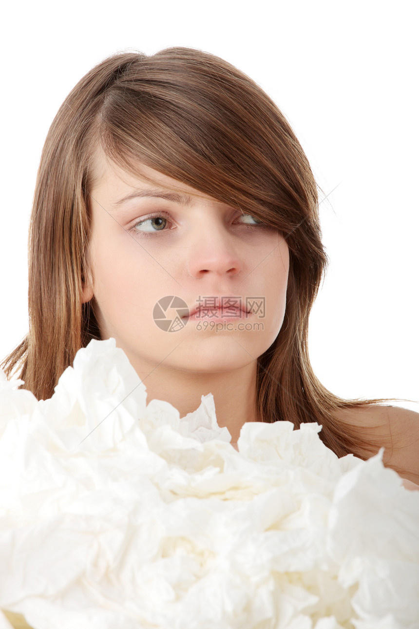 粗药品喷嚏头发手帕症状卫生发烧过敏女性鼻子图片