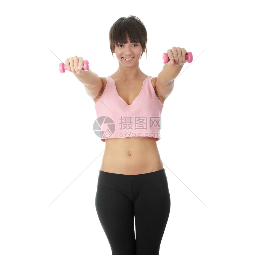 美丽的年轻女子锻炼运动训练身体活力女性健身房乐趣平衡保健女士温泉图片