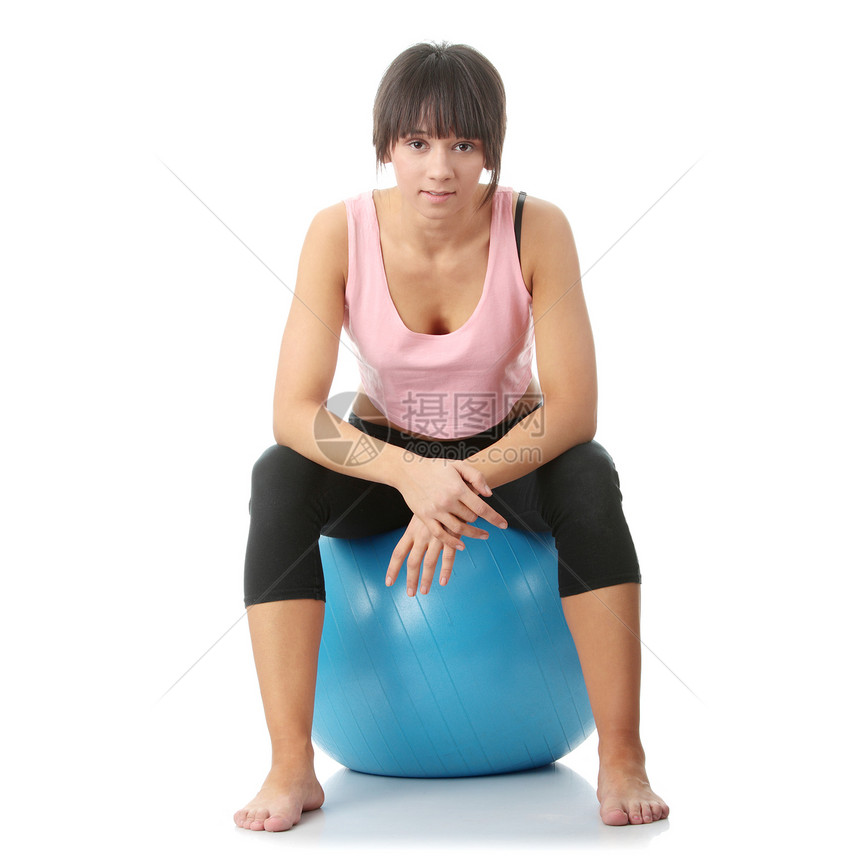 美丽的年轻女子锻炼运动健身房工作肌肉瑜伽姿势娱乐身体数字专注平衡图片