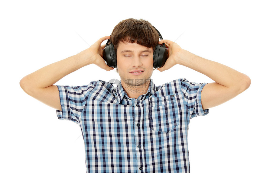 有耳机的人收音机乐趣玩家青少年技术工作室男人白色身体活力图片