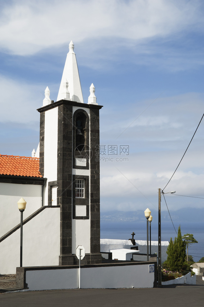 亚速尔教堂建筑蓝色历史历史性地标古董宗教建筑学天空白色图片