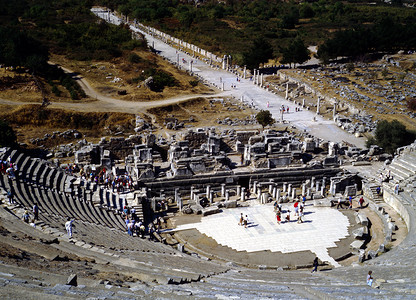希腊剧院 以弗苏地标剧院废墟背景图片