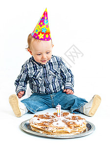 一岁生日幸福乐趣甜点孩子生长手指蓝色男生帽子派对背景图片