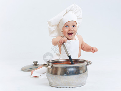 小厨师孩子乐趣戏服微笑食物婴儿帽子午餐男生厨房高清图片