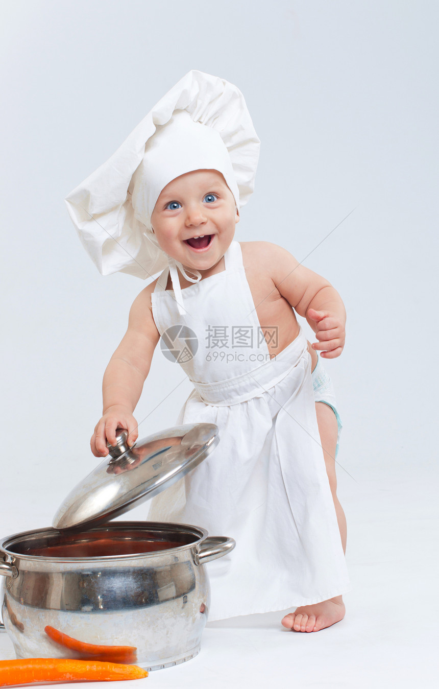 小厨师工作室婴儿厨房孩子戏服童年帽子午餐孩子们食物图片