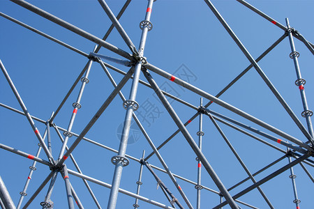 框架建造网格工业蓝色栅格金属力量天空构造背景图片