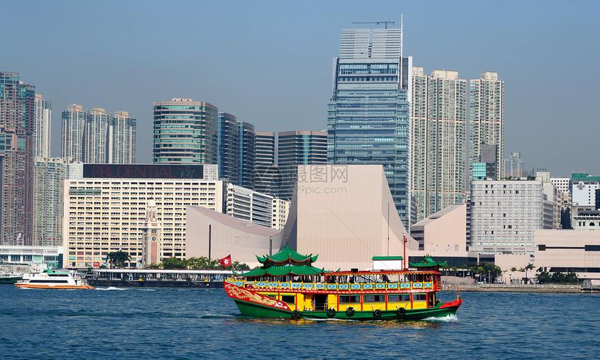 香港维多利亚港市旅行建筑物摩托艇地标商业天空运输旅游城市图片