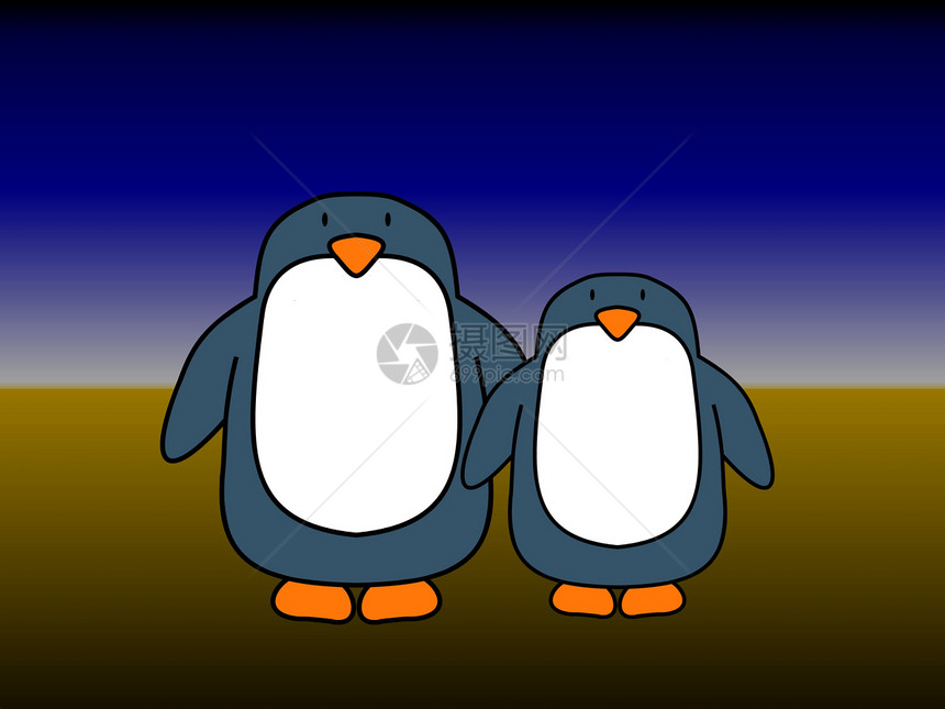 企鹅夫妇配偶插图生活漫画野生动物合伙丈夫卡通片地面伙伴图片