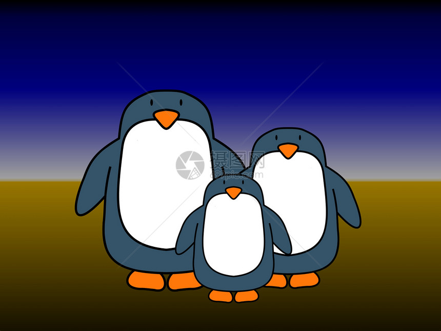 企鹅夫妇 1个孩子图片